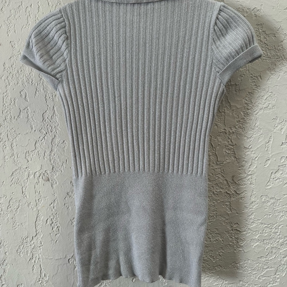 bebe Light Gray Ribbed Polo Blouse - Picture 3 of 5